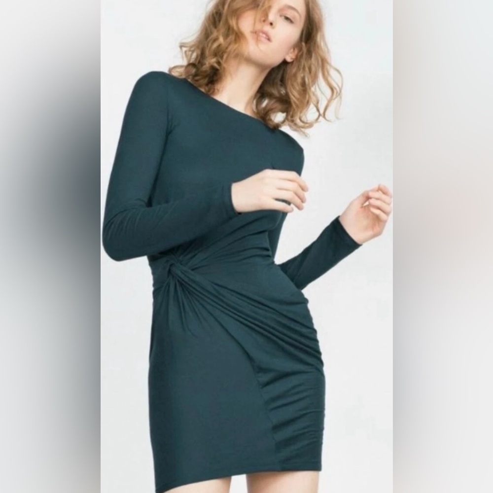 Party Sleek Baddie Zara W&B Collection Green Tie Knot Front Dress Size Medium